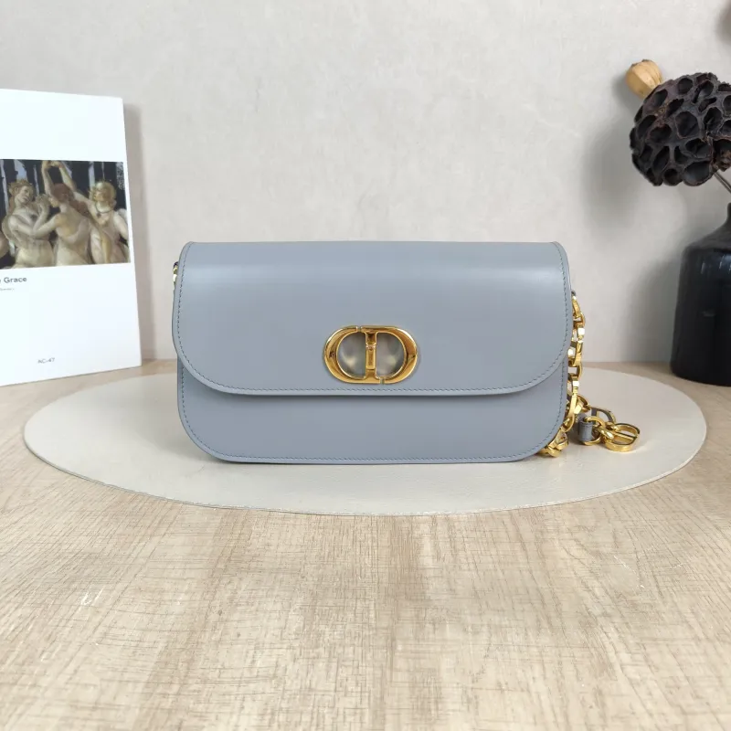 DIOR Crossbody Bag 30Montaigne 30 Avenue Grey Calfskin Small 23 × 6.5 × 13 cm