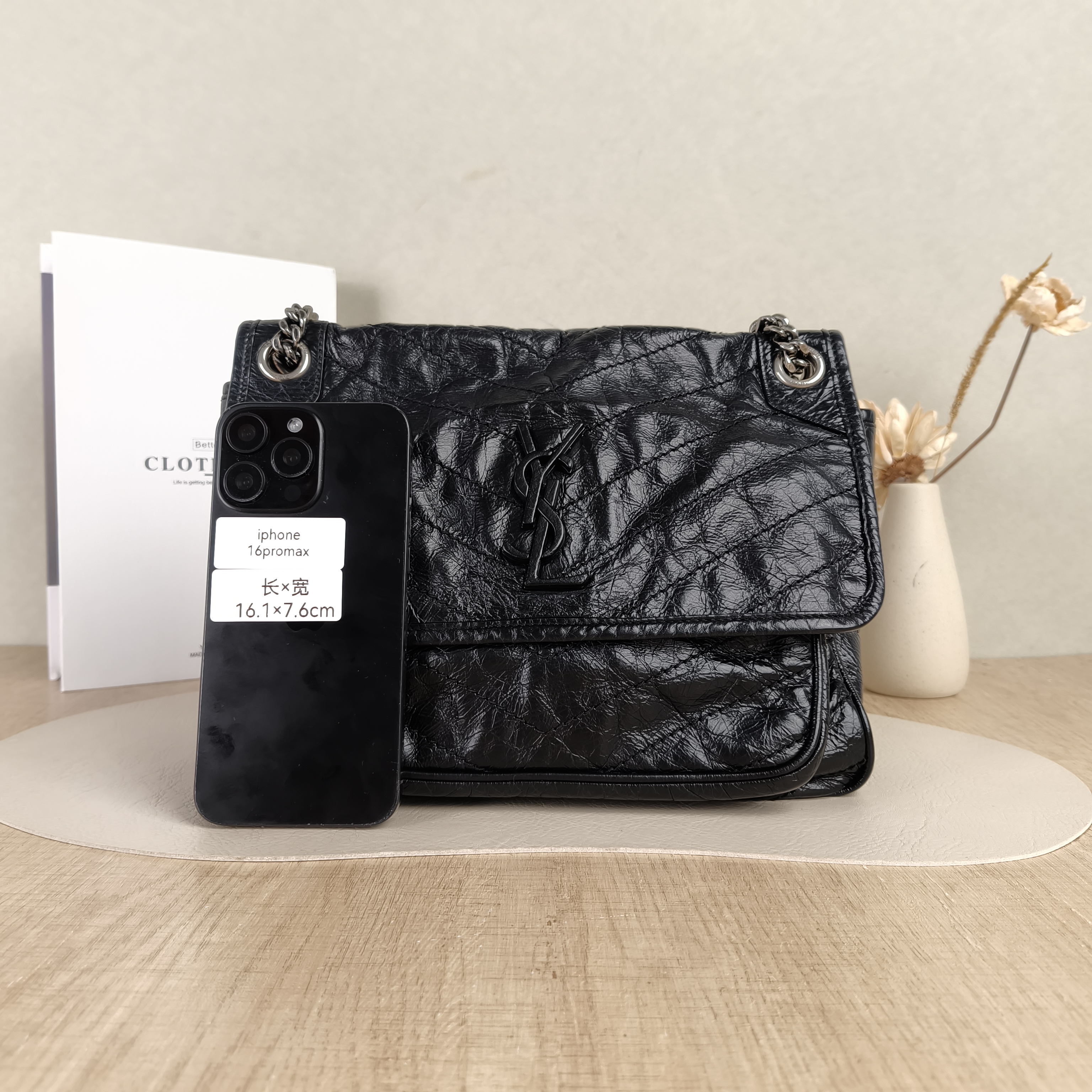 SAINT LAURENT Crossbody Bag Niki Black Waxed Leather Calfskin Medium28 × 8.5 × 20 cm — cover view 4 of 5