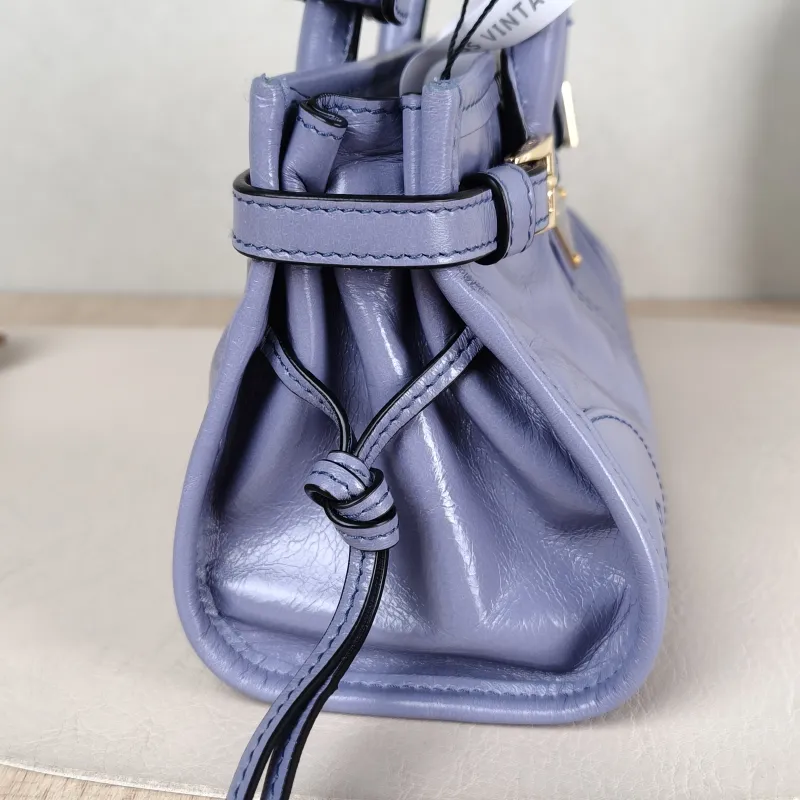 PRADA Top Handle Bag Bonnie Soft Lux Blue Waxed Leather Mini 23.5 × 9 × 12 cm — detail view 1 of 14