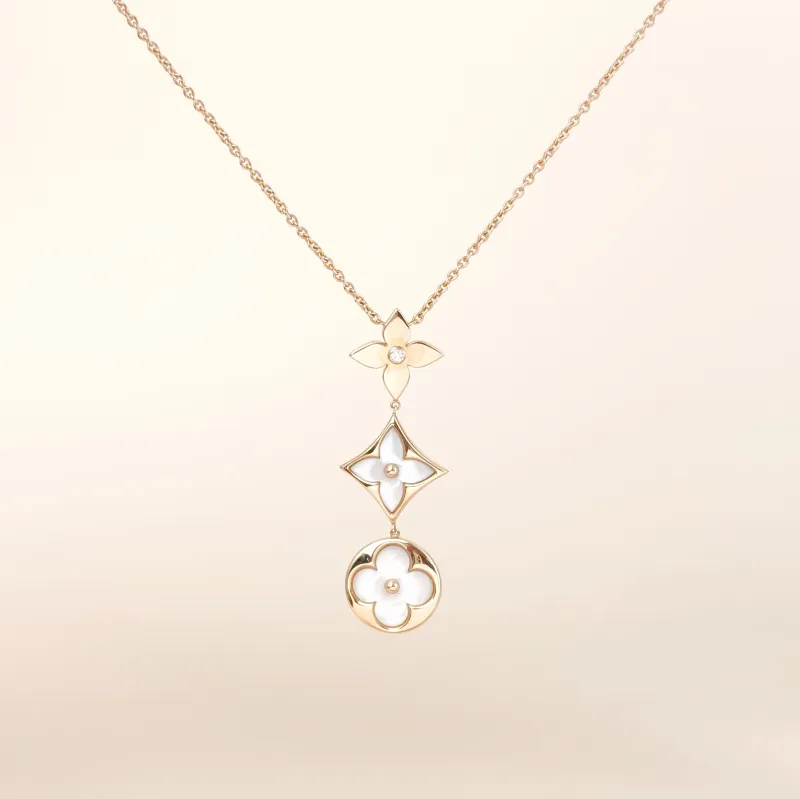 Louis Vuitton Necklace Color Blossom Lariat Necklace White Mother-of-Pearl Diamond18KR ose Gold One Size44cm