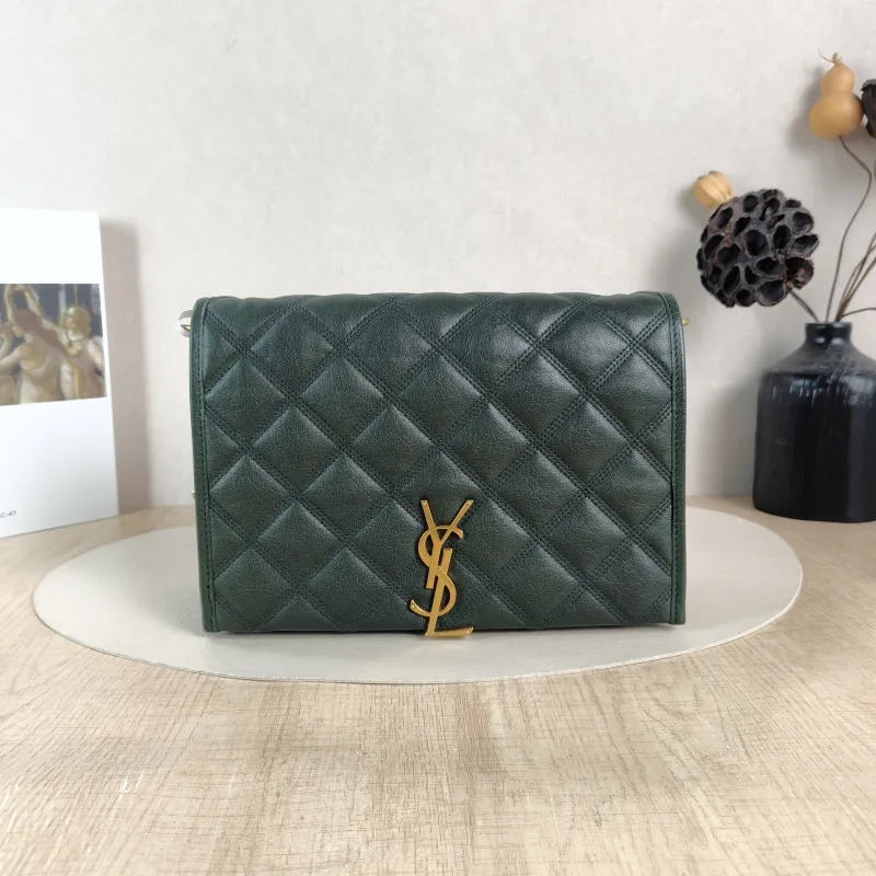 SAINT LAURENT Shoulder Bag Becky Crossbody Bag Green Lambskin 25 × 7 × 17.5 cm