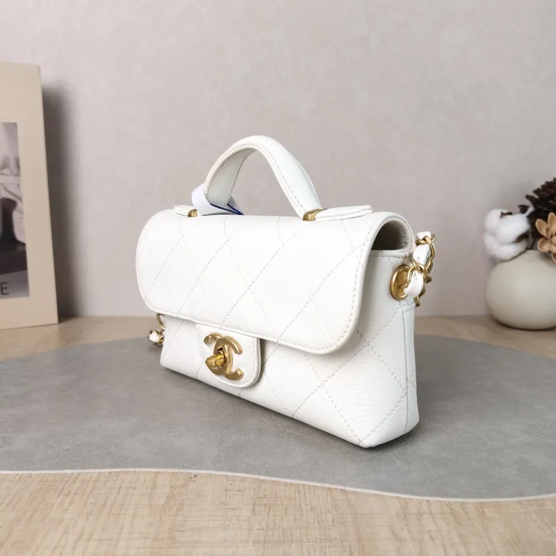 Chanel Crossbody Bag 25k cf Collection Top Handle Bag White Gold Grained Calfskin One Size 20 × 5 × 13 cm — cover view 3 of 5