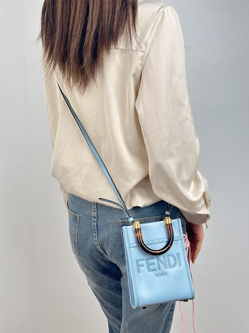 FENDI Crossbody Bag sunshine Blue Calfskin Mini 13 × 6.5 × 18 cm — on-model view 2 of 2