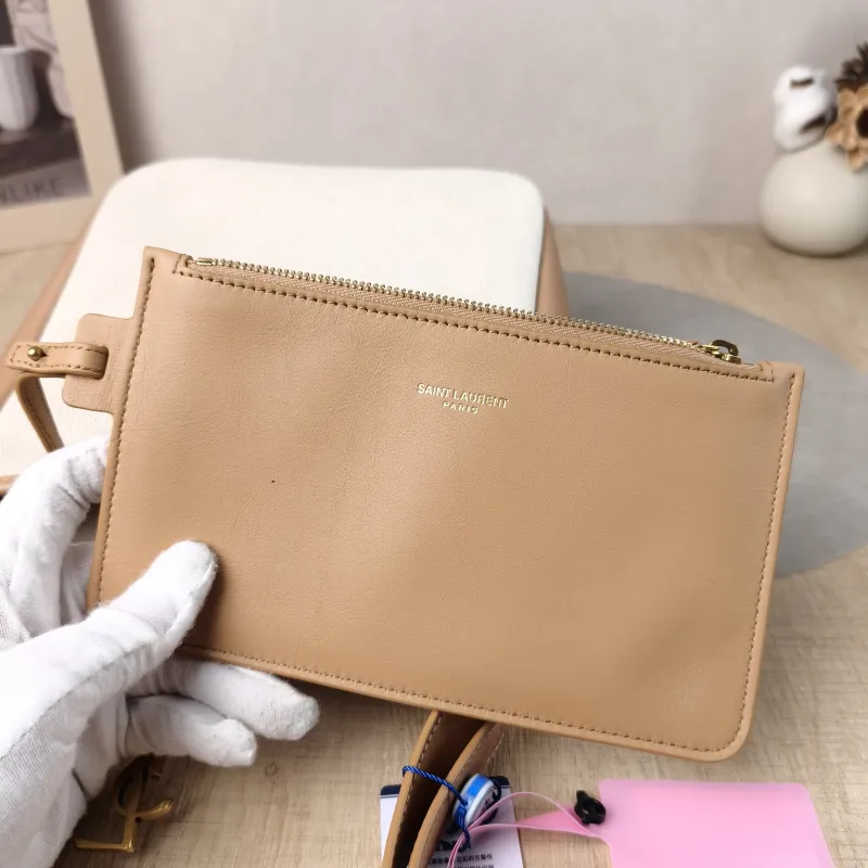 SAINT LAURENT Crossbody Bag LE 5 À 7 Hobo Inner Pouch Beige Brown Canvas Small 22.5 × 8.5 × 23 cm — detail view 3 of 14