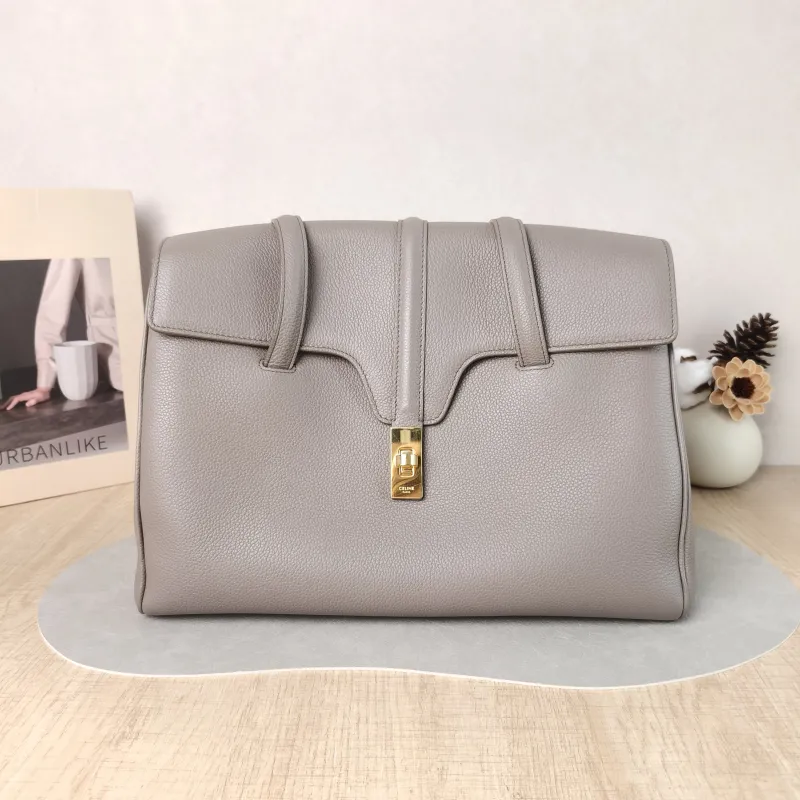 CELINE Shoulder Bag Soft 16Shoulder Bag Grey Calfskin Medium 32 × 15 × 24 cm