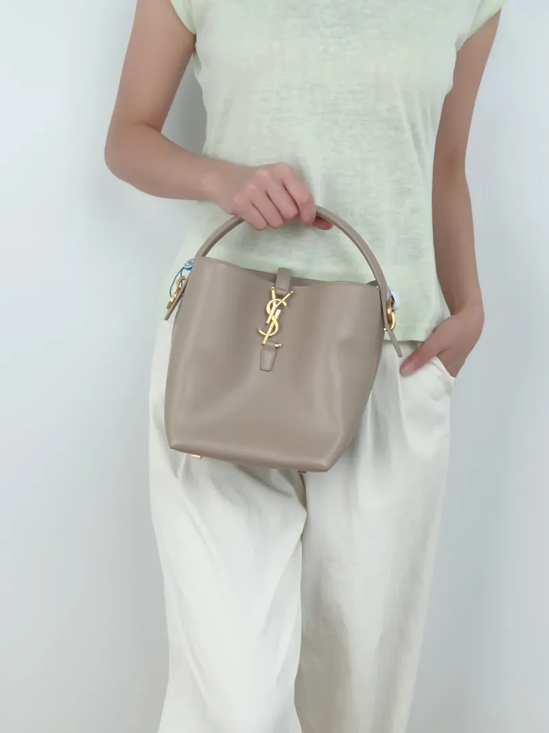 SAINT LAURENT Shoulder Bag LE 37 Brown Calfskin Small17 × 13 × 20 cm — on-model view 1 of 3
