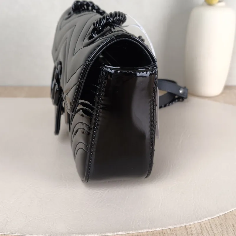 GUCCI Crossbody Bag GG Marmont Small Marmont So Black 22 Black Patent Leather Small 22 × 6 × 13 cm — detail view 10 of 13