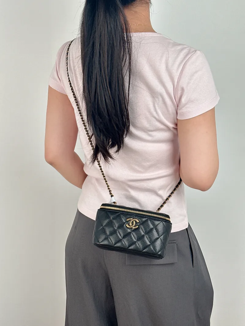 Chanel Crossbody Bag Edition Black with Gold-Tone Hardware Grained Calfskin One Size 16 × 8 × 9.5 cm — on-model view 1 of 2