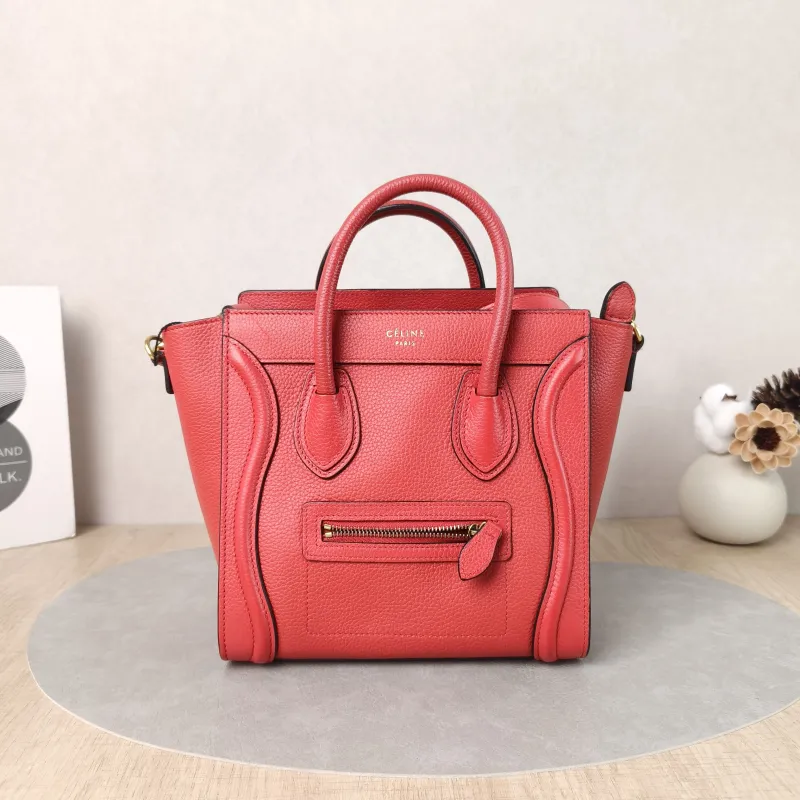 CELINE Crossbody Bag Luggage Nano Red Calfskin Small20 × 8.5 × 19 cm