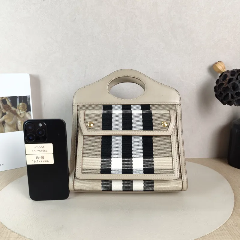 BURBERRY Crossbody Bag pocket bag Top Handle Crossbody Bag Taupe Canvas Mini 23 × 6 × 26.5 cm — cover view 4 of 5