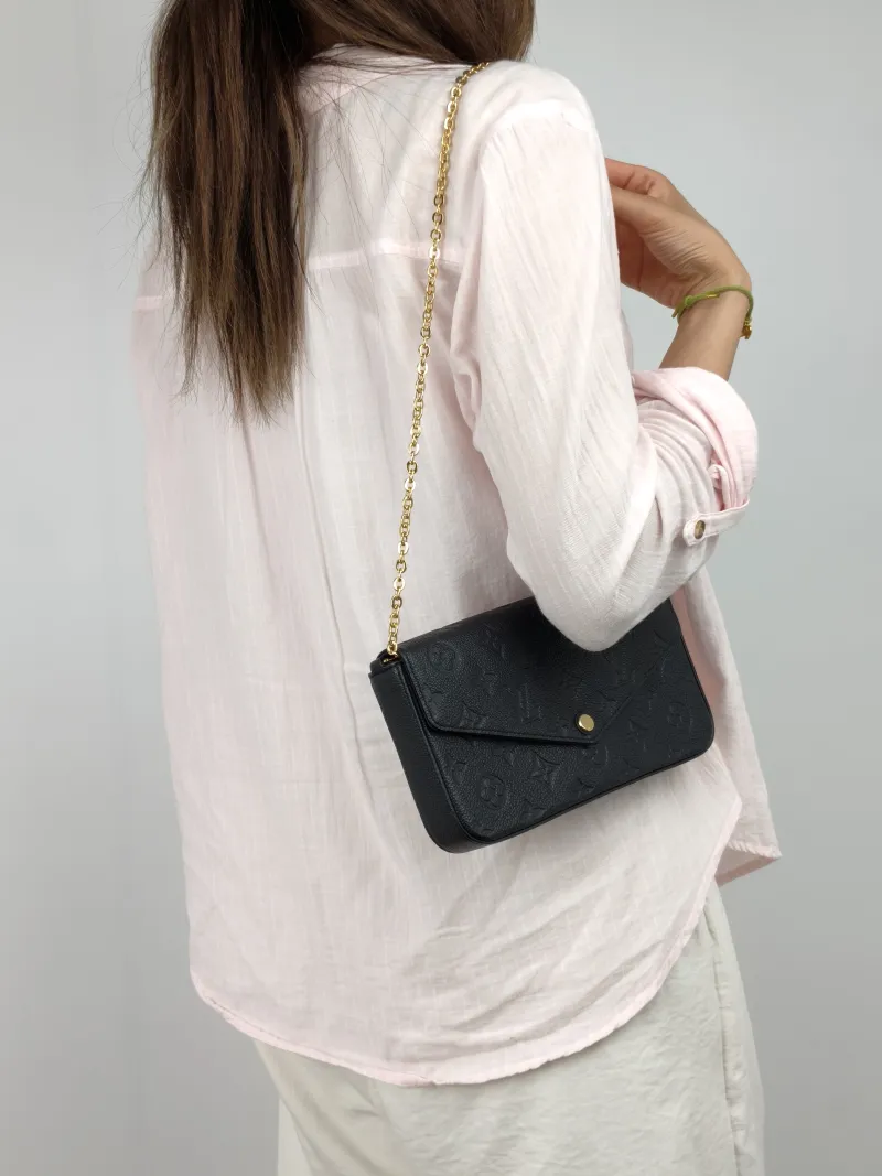 Louis Vuitton Crossbody Bag Pochette Félicie Black Calfskin Small 21 × 3 × 12 cm — on-model view 1 of 3