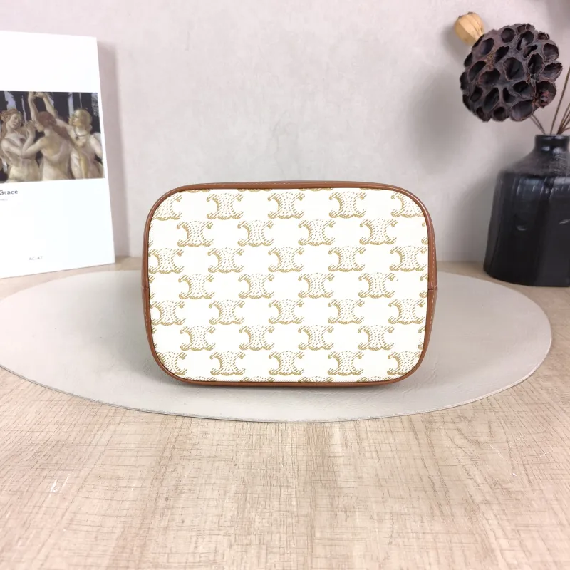 CELINE Crossbody Bag Triomphe Bucket Bag White PVC Small 22 × 13 × 26 cm — cover view 3 of 5