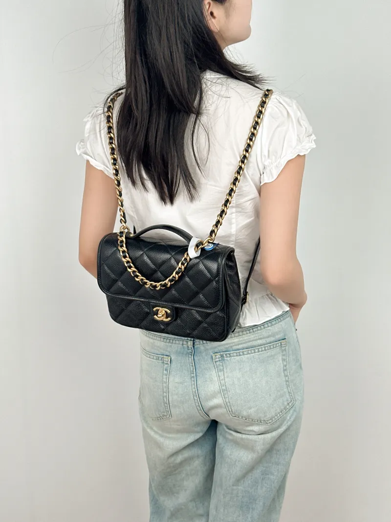 Chanel Backpack Backpack Black Grained Calfskin One Size24 × 6 × 18 cm — on-model view 1 of 2
