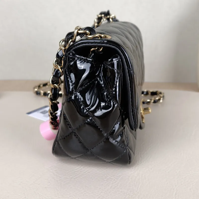 Chanel Crossbody Bag Classic Flap Mini CF Mini Black with Gold-Tone Hardware Patent Leathermini17 × 8 × 13.5 cm — detail view 7 of 13