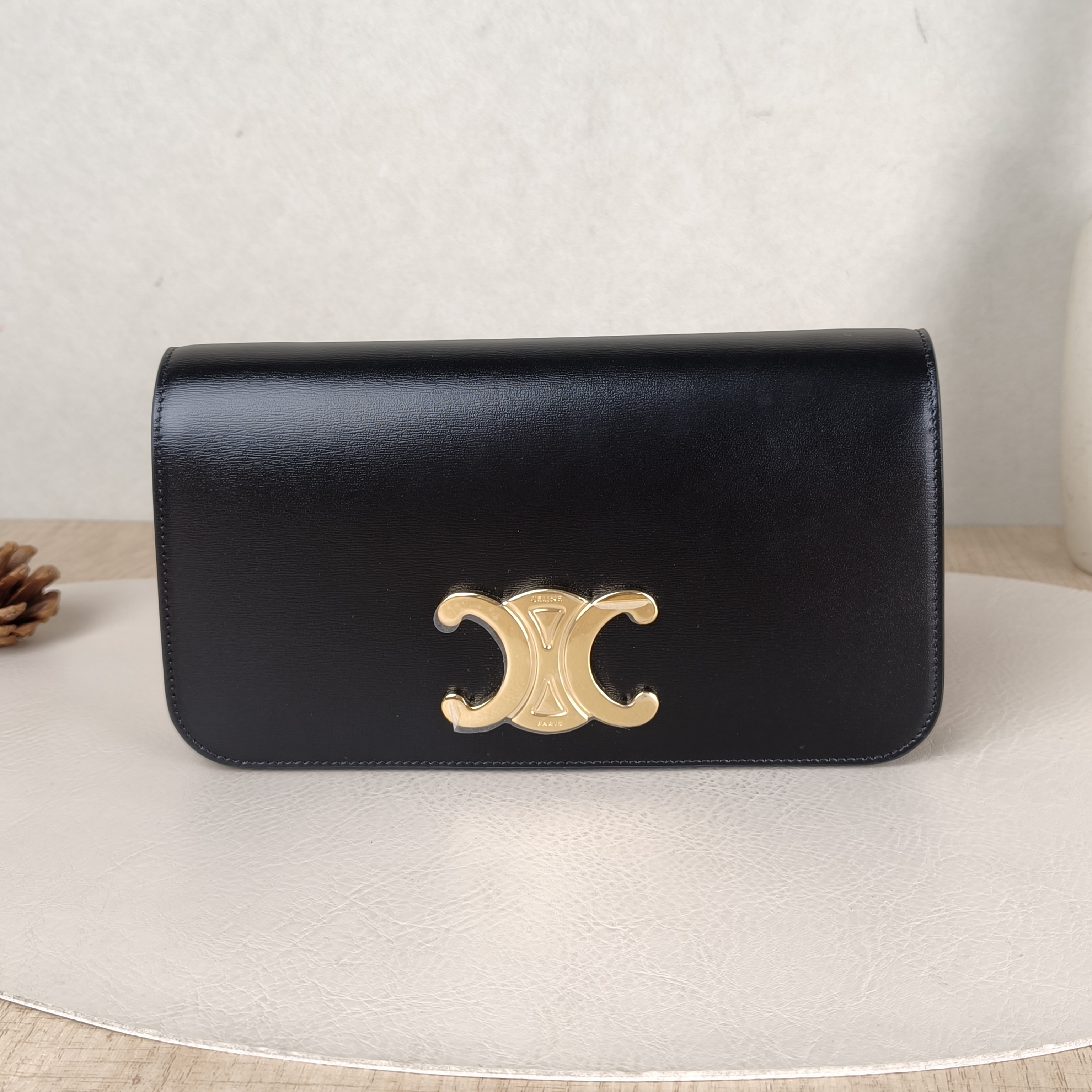 CELINE Crossbody Bag Crossbody Bag Black Calfskin One Size20.5 × 3.5 × 12 cm