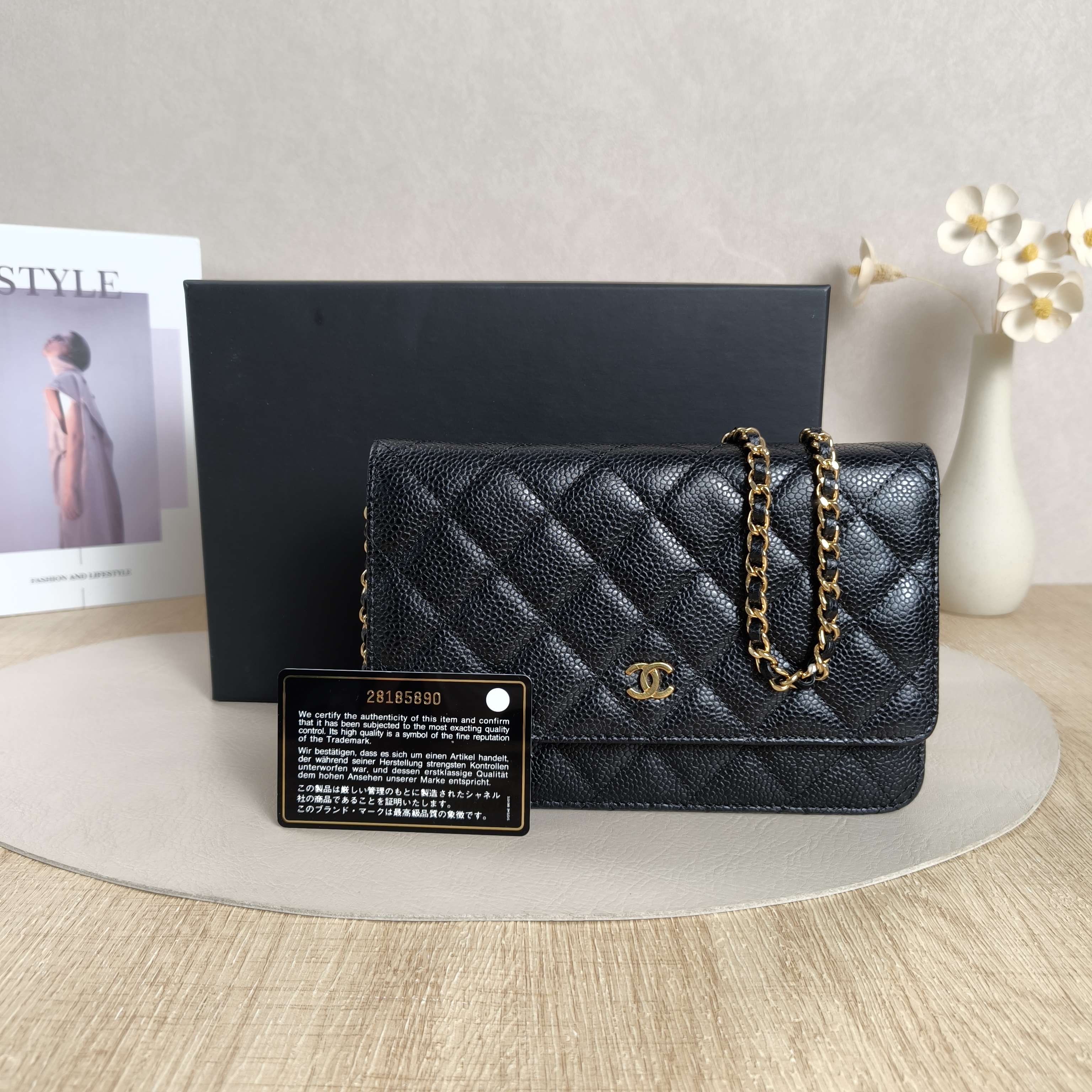 Chanel Crossbody Bag Classic Flap WOC CF WOCWOC Bag Black Grained Calfskinmini19.2 × 3.5 × 12.3 cm — cover view 3 of 10