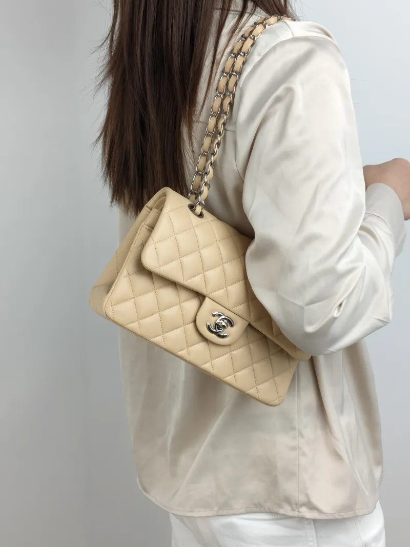 Chanel Crossbody Bag Classic Flap CF Beige Lambskin Small 23 × 6 × 14.5 cm 31 — on-model view 1 of 2