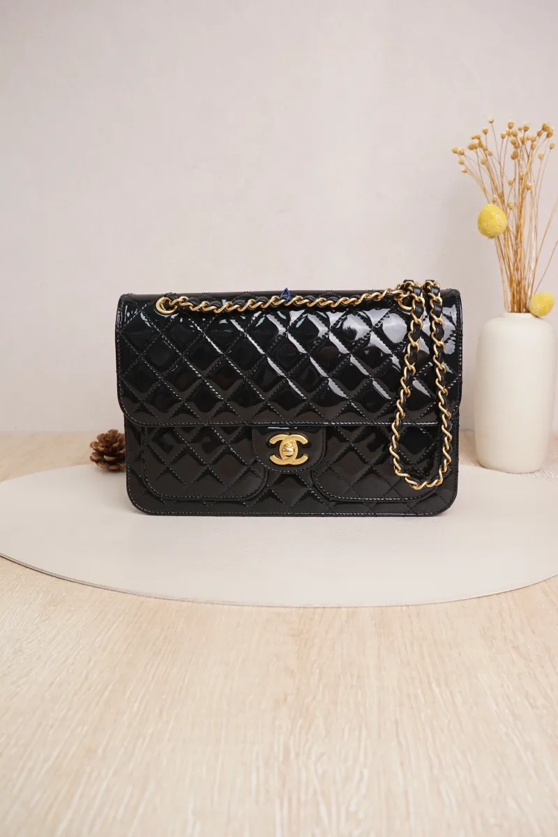 Chanel 25b Shoulder Crossbody Bag Black Patent Leather Microchip Edition · Dust Bag · 25 × 6 × 17 cm — cover view 5 of 7