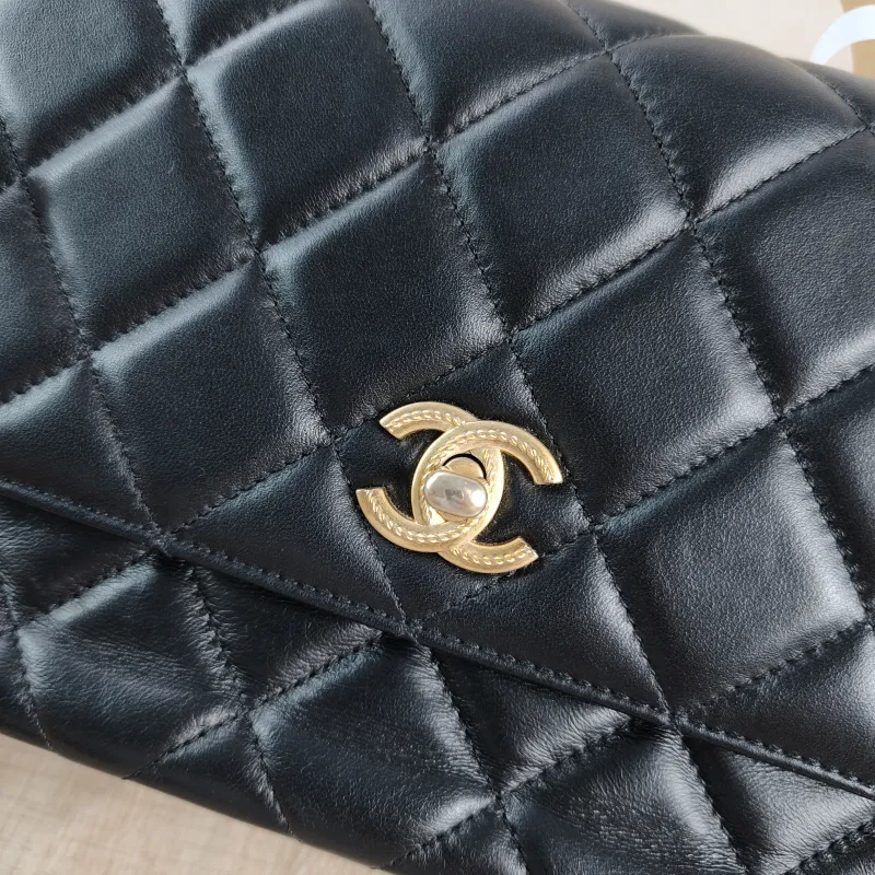 Chanel Crossbody Bag Black with Gold-Tone Hardware Lambskin One Size 25 × 10 × 16 cm — detail view 9 of 12