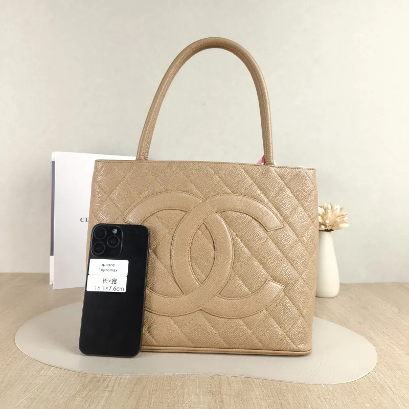 Chanel Top Handle Bag Medallion Taupe Grained Calfskin Large 30 × 15 × 24 cm 7 — cover view 4 of 5