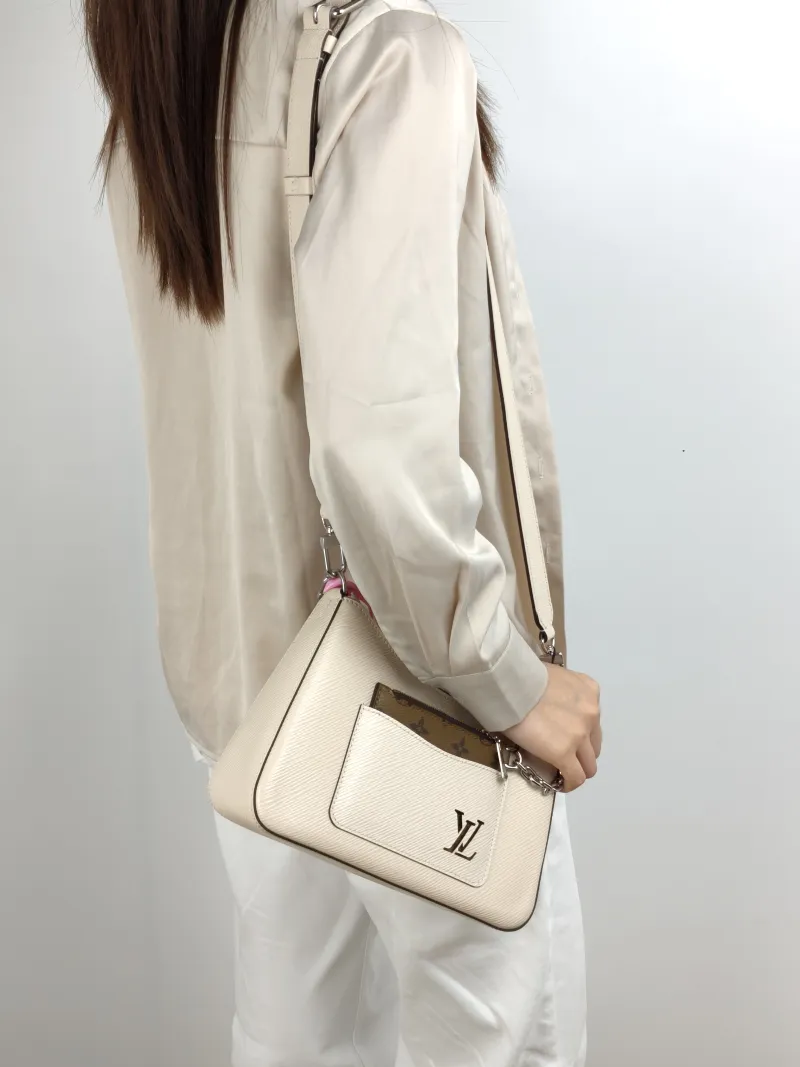 Louis Vuitton Crossbody Bag MARELLE White Epi Embossed Calfskin Small 25 × 8 × 15 cm — on-model view 2 of 3