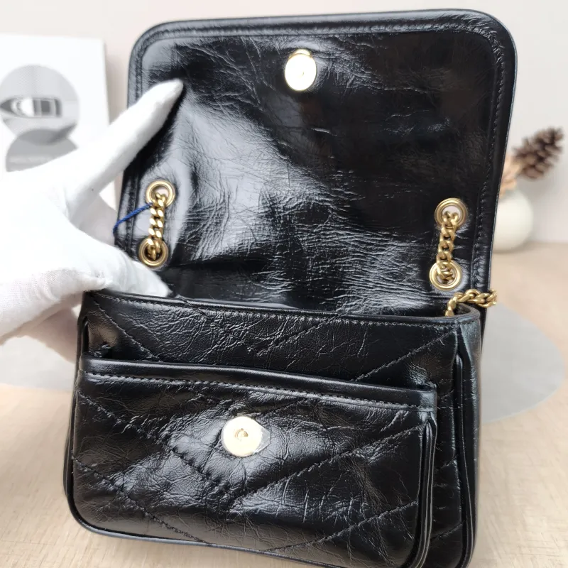 SAINT LAURENT Crossbody Bag Niki Black Waxed Leather Calfskin Mini 18 × 5 × 12.5 cm — detail view 3 of 10