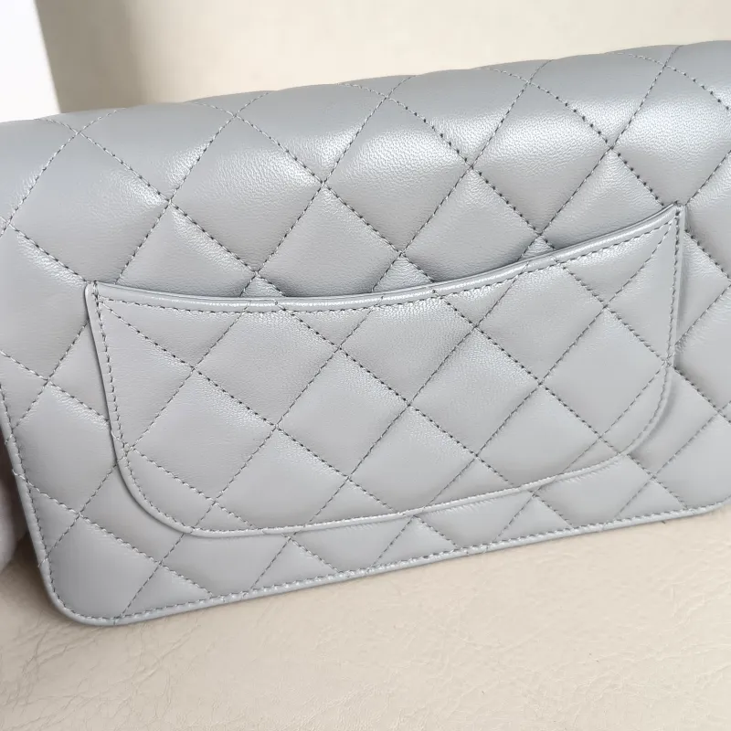 Chanel Crossbody Bag Classic Flap WOC CF WOCWOC Bag Grey Lambskin 19.2 × 3.5 × 12.3 cm Microchip Edition — detail view 13 of 14