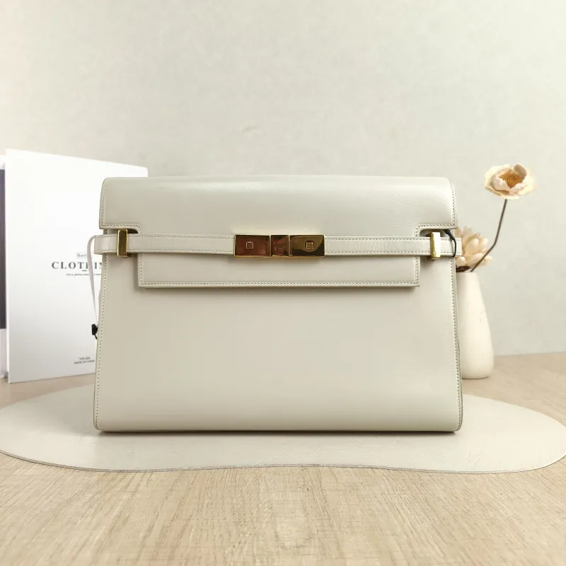 SAINT LAURENT Shoulder Bag MANHATTAN White Calfskin Medium29 × 7.5 × 20 cm