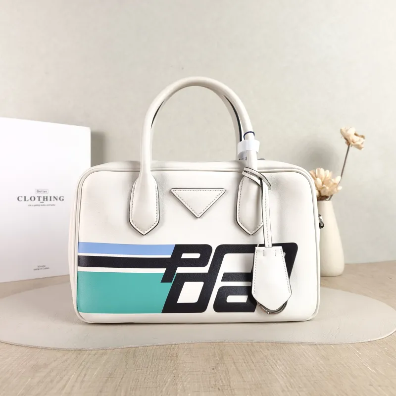 PRADA Top Handle Bag Tote Bag White Calfskin 26 × 18.5 × 16.5 cm