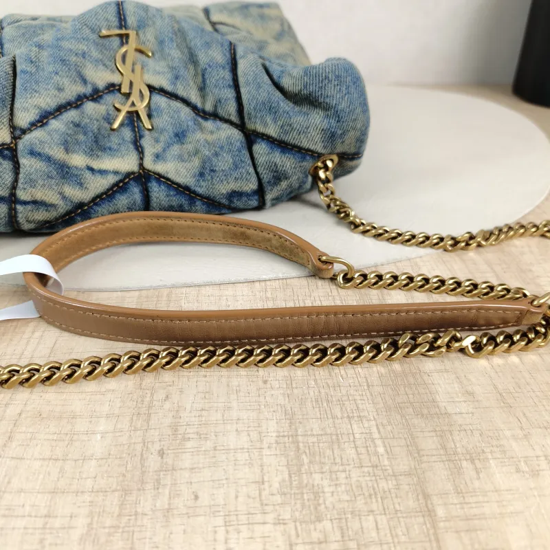SAINT LAURENT Shoulder Bag LOULOU Blue Mini 20 × 7.5 × 14 cm — detail view 7 of 13