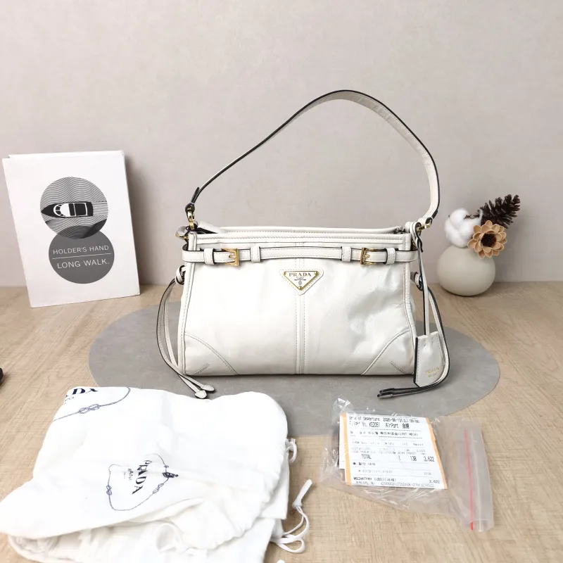 PRADA Shoulder Bag Bonnie Shoulder Bag White Waxed Leather Calfskin Small26 × 10 × 17 cm — cover view 5 of 6
