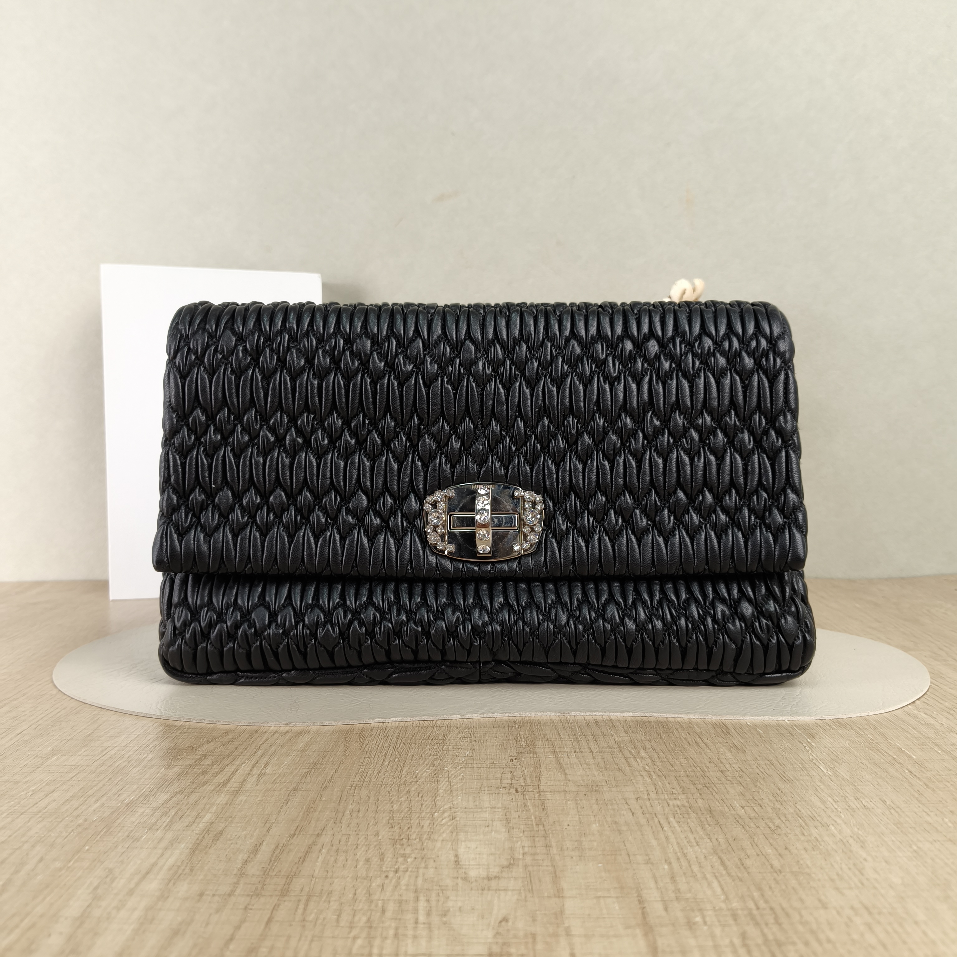 Miumiu Crossbody Bag Miu Crystal Black Lambskin One Size33 × 3 × 20 cm Shoulder Strap