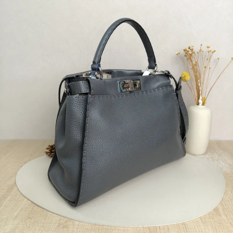 FENDI peekaboo Shoulder Bag Grey Calfskin · Shoulder Strap · 34 × 13 × 26 cm — cover view 3 of 8