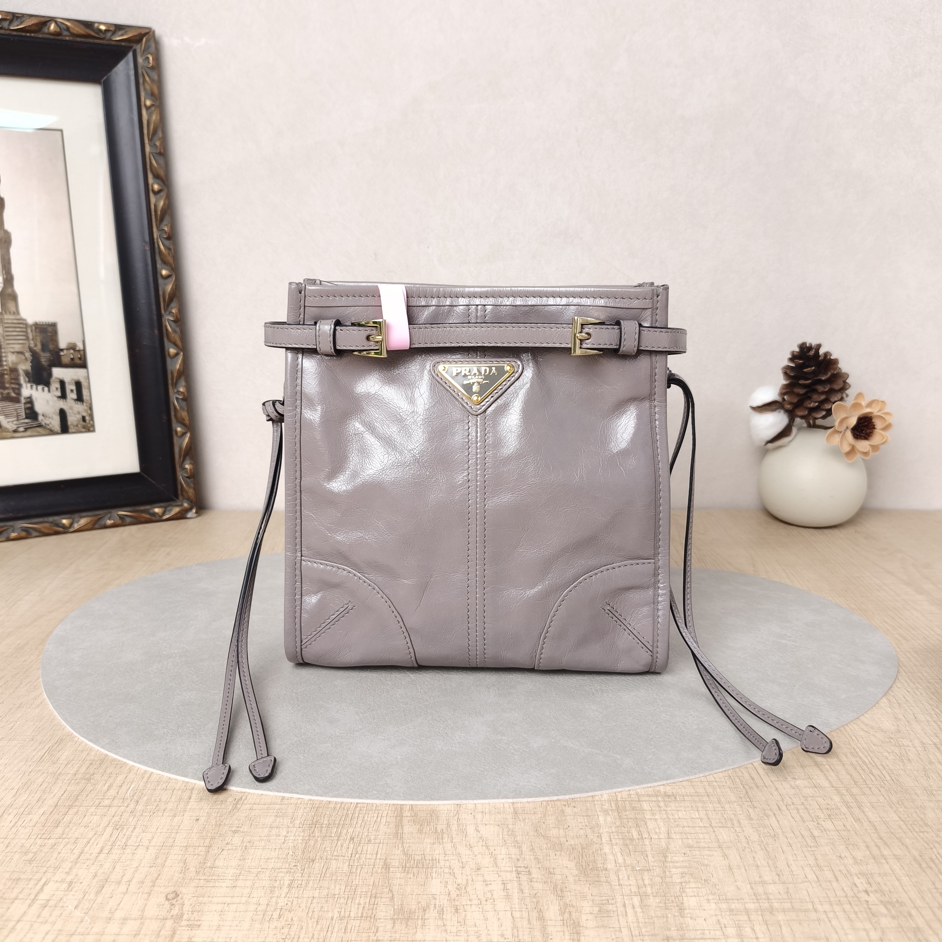 PRADA Crossbody Bag Crossbody Bag Clutch Grey Waxed Leather One Size20 × 6.5 × 20 cm