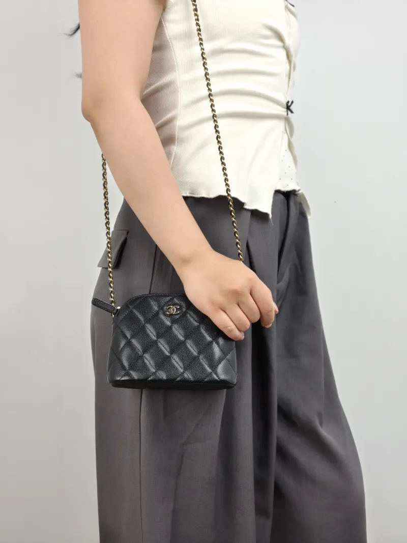 Chanel Crossbody Bag Chain Bag Black Grained Calfskin One Size 16 × 2.5 × 11 cm — on-model view 1 of 2