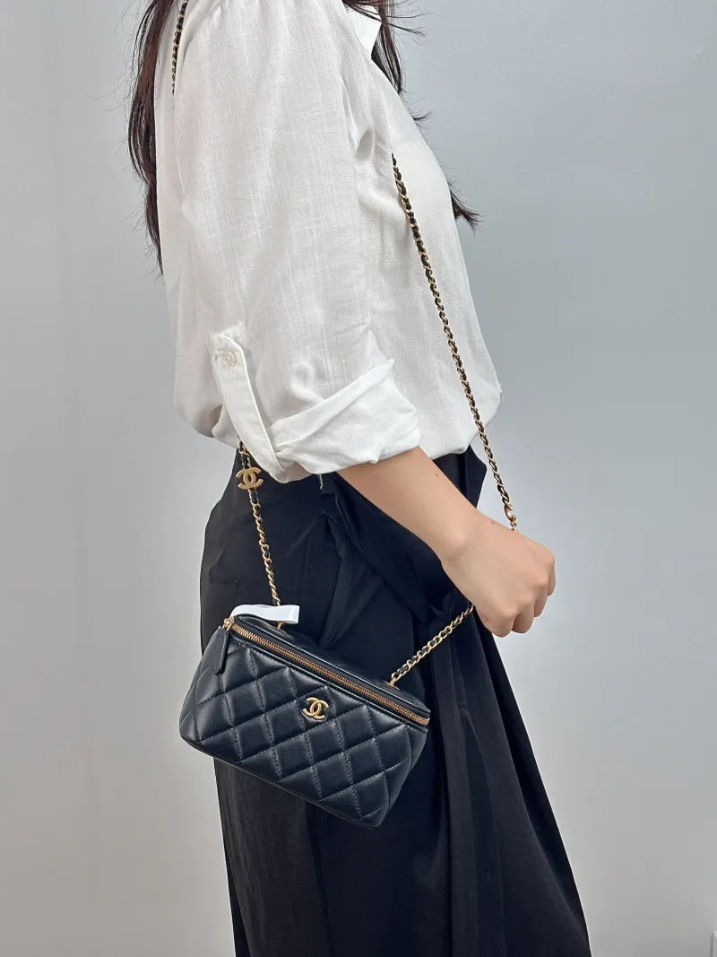 Chanel Crossbody Bag Edition Box Bag Cosmetic Bag Black Lambskin 16 × 8 × 9.5 cm — on-model view 2 of 2