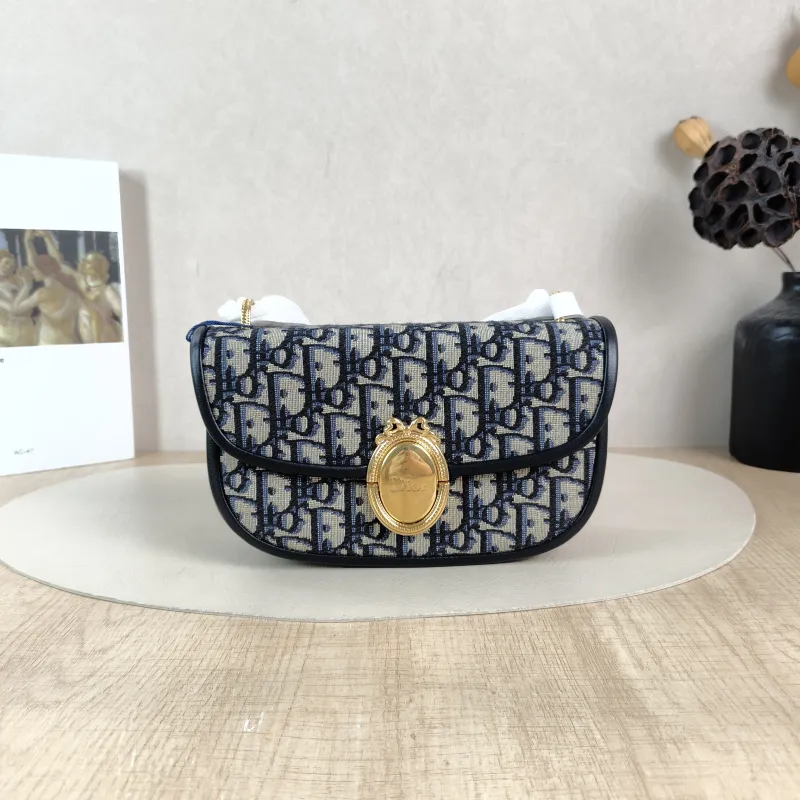 DIOR Shoulder Bag Médaillon Blue Canvas Small 21 × 5.5 × 12 cm
