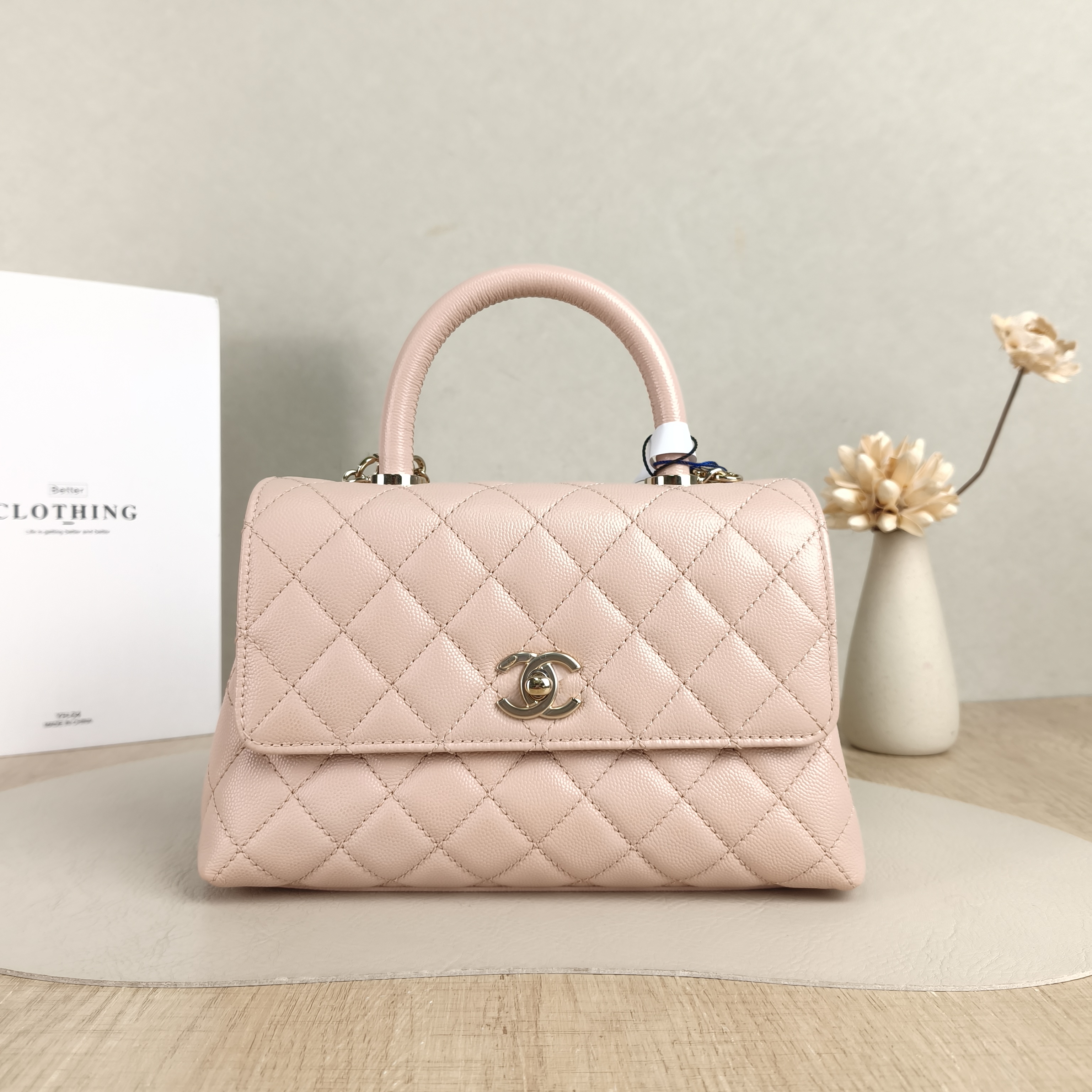 Chanel Top Handle Bag Coco Handle​Pink Grained Calfskin Small24 × 10 × 14 cm
