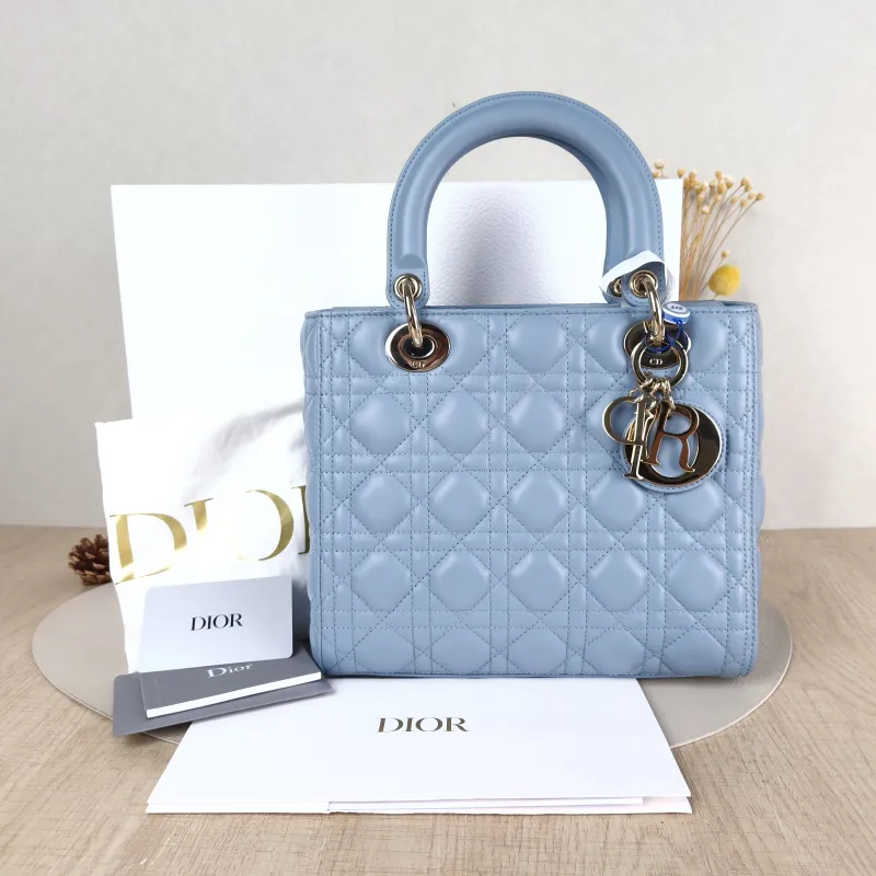 DIOR Top Handle Bag Lady Lady Dior Bag Blue Lambskin Medium 24 × 12 × 21 cm — cover view 6 of 6