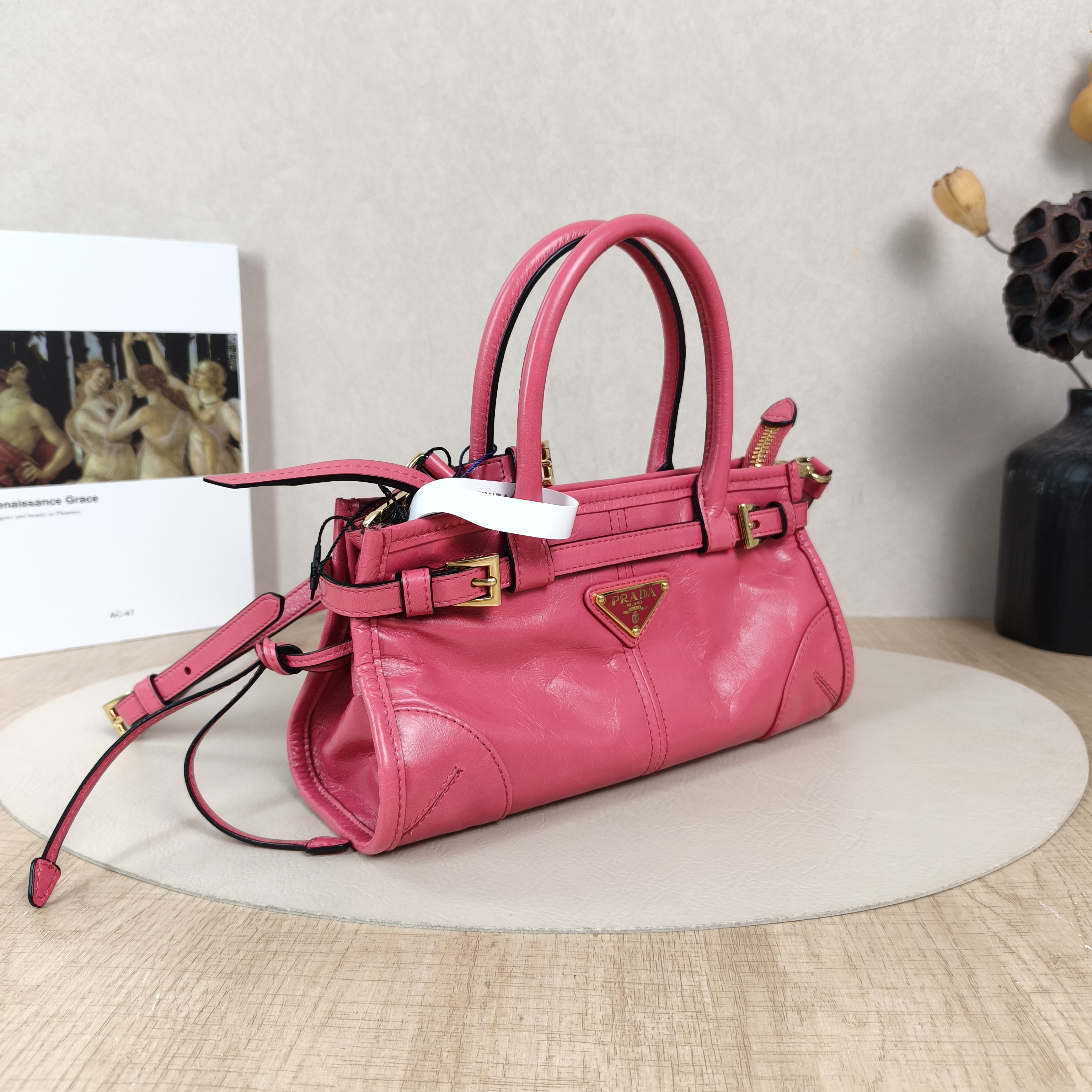 PRADA Top Handle Bag Bonnie Soft Lux Pink Waxed Leathermini23.5 × 9 × 12 cm — cover view 4 of 5