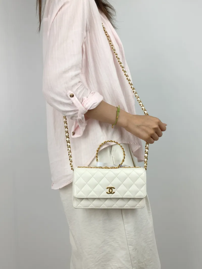 Chanel Top Handle Bag White One Size 21 × 4 × 11.5 cm — on-model view 2 of 3