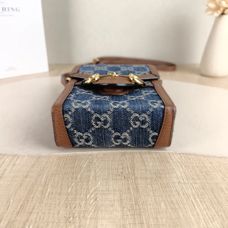 GUCCI Crossbody Bag Horsebit 1955Collection Mini Blue Brown · Calfskin Mini 11.5 × 4 × 17 cm — cover view 4 of 5