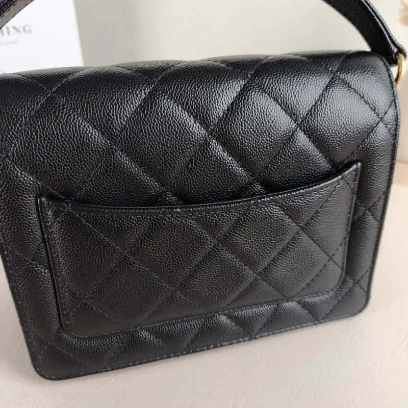 Chanel Crossbody Bag Black with Gold-Tone Hardware Grained Calfskin Small 19 × 6 × 15 cm — detail view 7 of 14