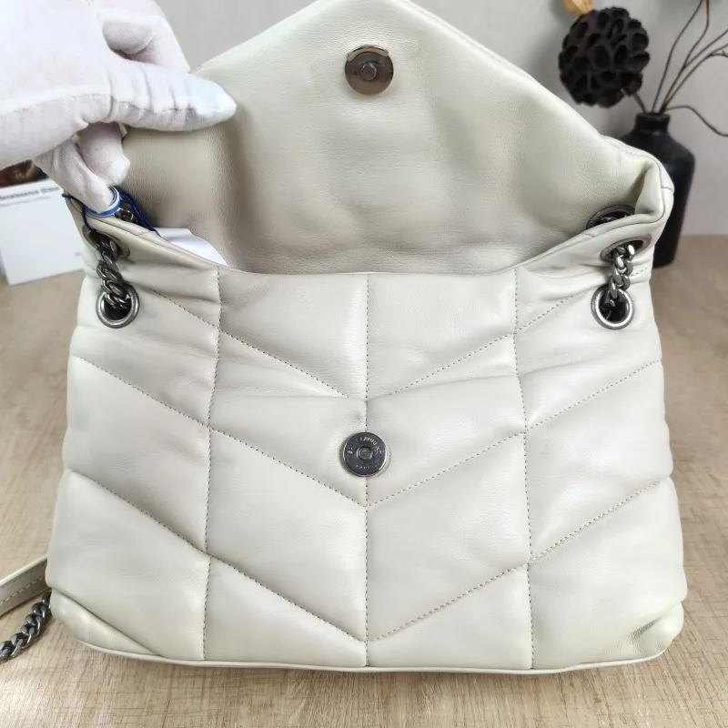 SAINT LAURENT Shoulder Bag PUFFER White Lambskin Small 29 × 11 × 17 cm — detail view 6 of 12