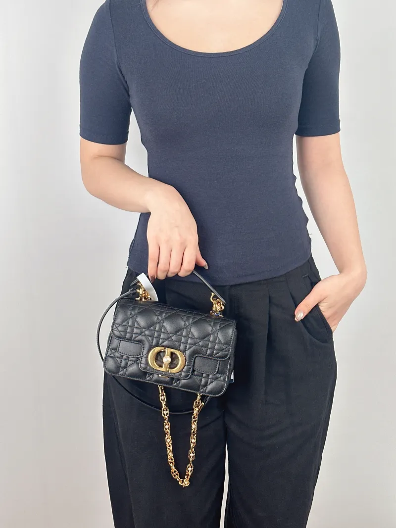 DIOR Crossbody Bag Jolie Top Handle Pearl Crossbody Bag Black Calfskin Mini 19 × 7 × 12 cm — on-model view 1 of 2
