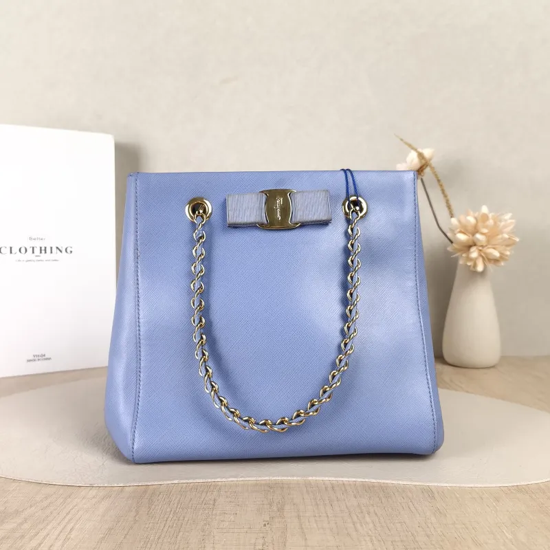 FERRAGAMO Shoulder Bag Tote Bag Blue Calfskin One Size20 × 14 × 20 cm