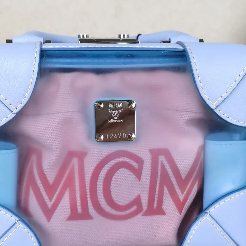 MCM Crossbody Bag Soft Berlin Visetos Box Top Handle Crossbody Bag Blue PVC Pink Canvas 19 × 8 × 14 cm — detail view 13 of 13