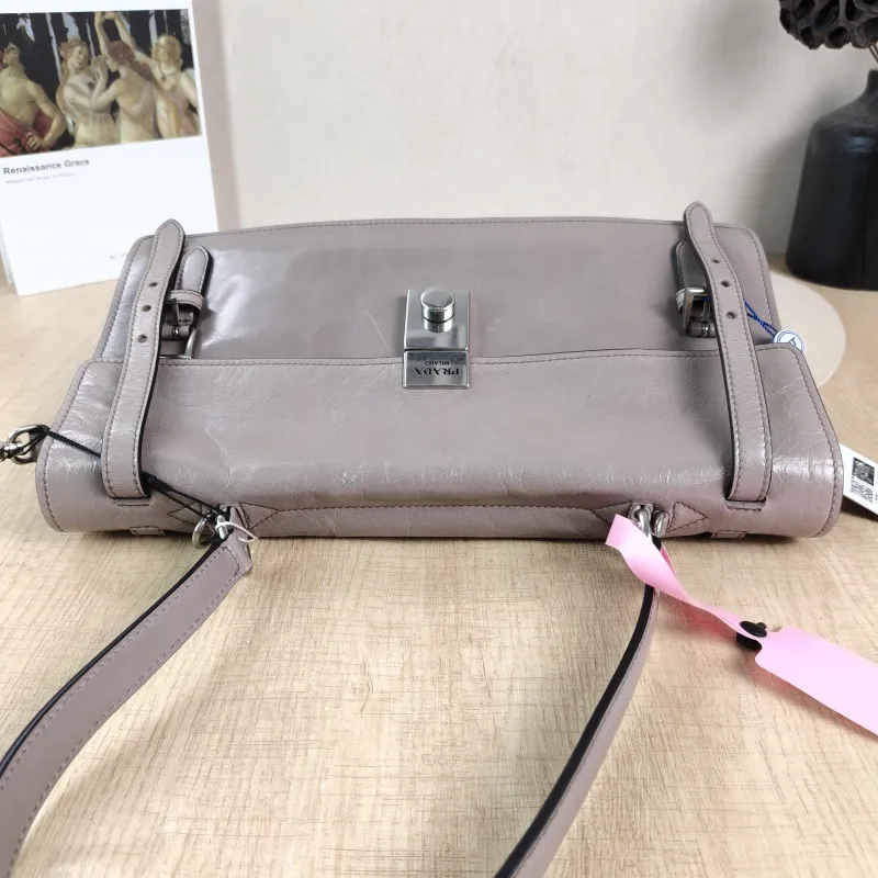 PRADA Shoulder Bag Shoulder Bag Grey Waxed Leather Calfskin One Size 32 × 10 × 17 cm — detail view 12 of 15