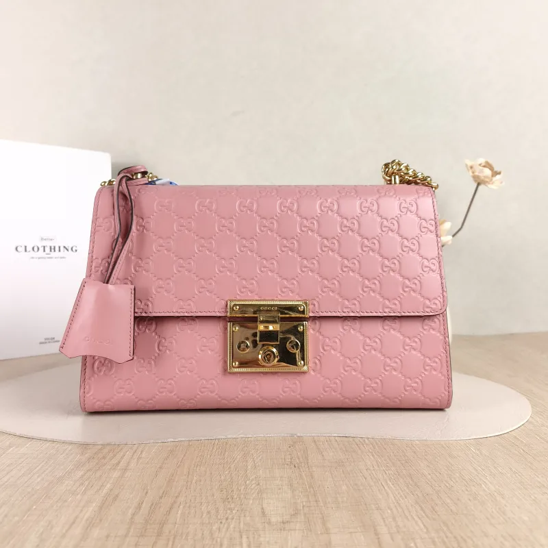 GUCCI Crossbody Bag Padlock Pink Calfskin Medium30 × 10 × 19 cm