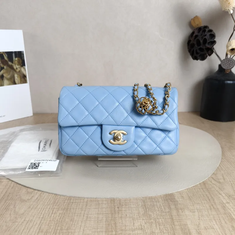 Chanel Crossbody Bag Classic Flap Large Mini CF Mini Blue Lambskin mini20 × 6 × 12 cm — cover view 10 of 10